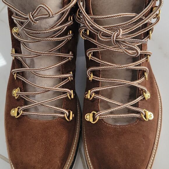 Napoleoni Leather Fur Ankle Congac Shearling Lined Boots 9 - Picture 9 of 9